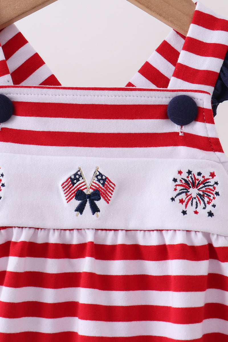 Baby Girls Red stripe flag fireworks embroidery ruffle bubble