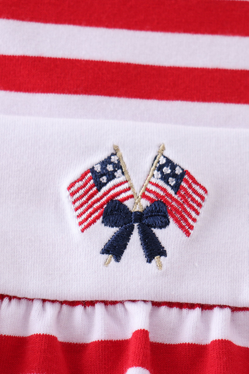 Baby Girls Red stripe flag fireworks embroidery ruffle bubble