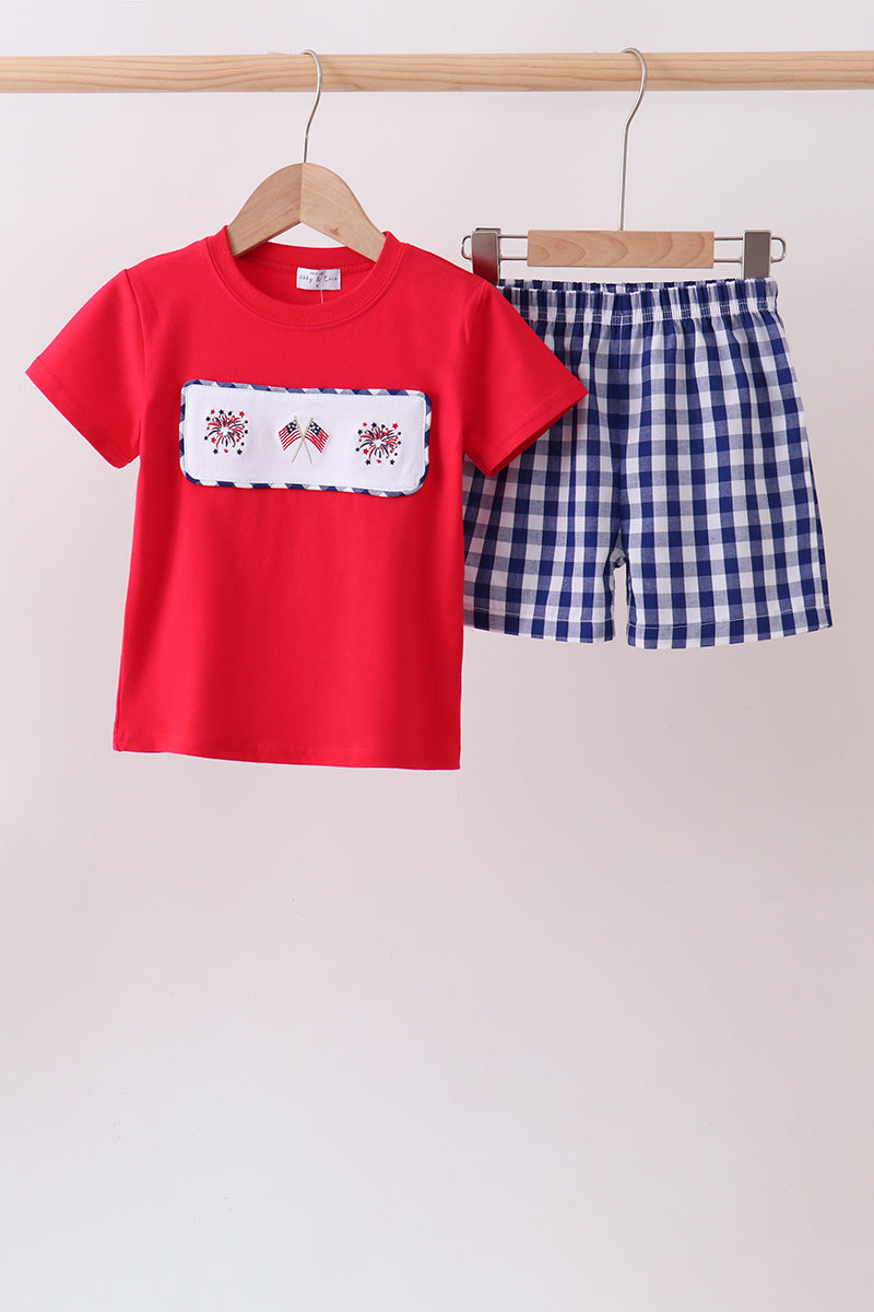Toddler Boys Patriotic Embroidery Shorts Set