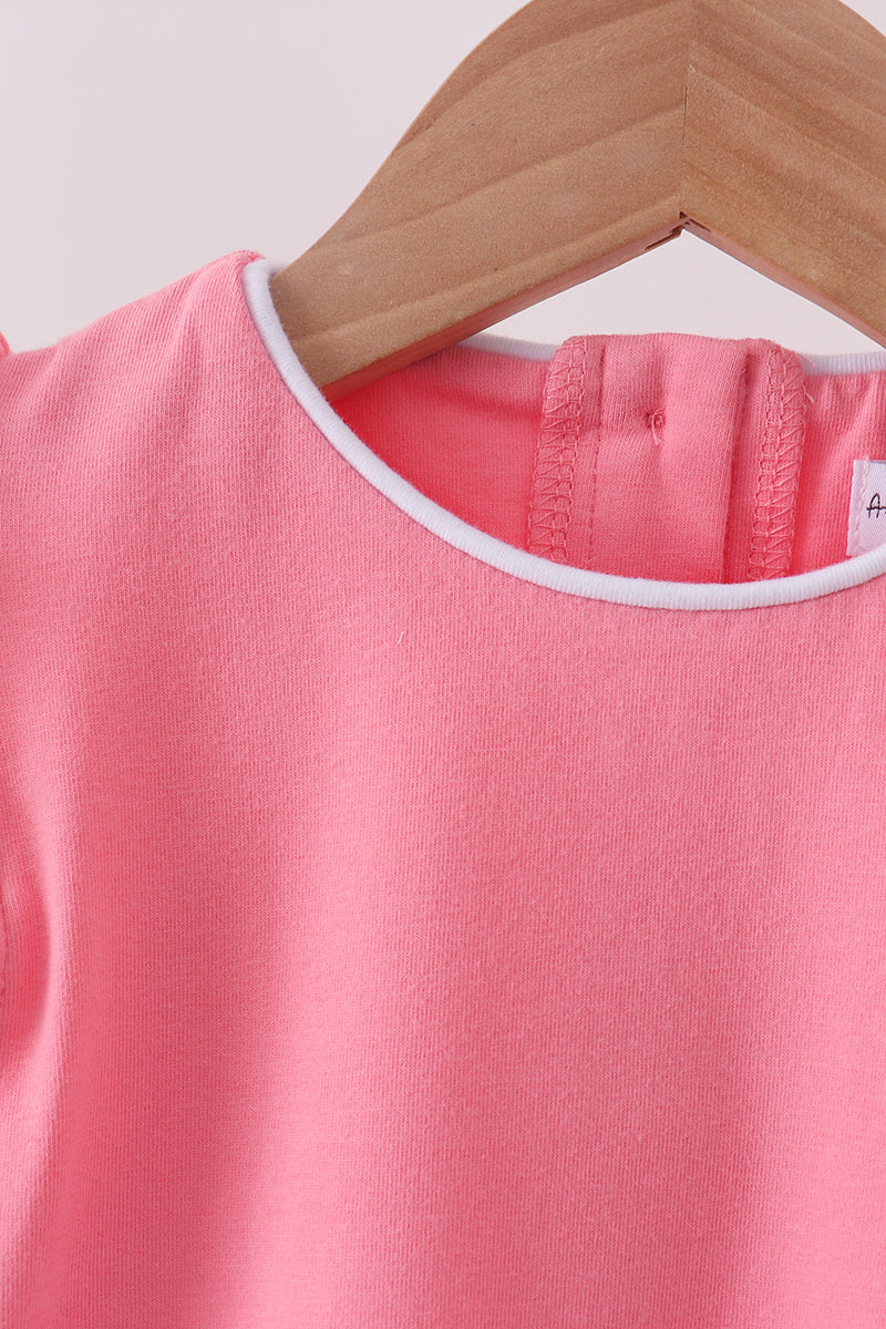 Girls Deep Pink Flutter Sleeve Scalloped Top