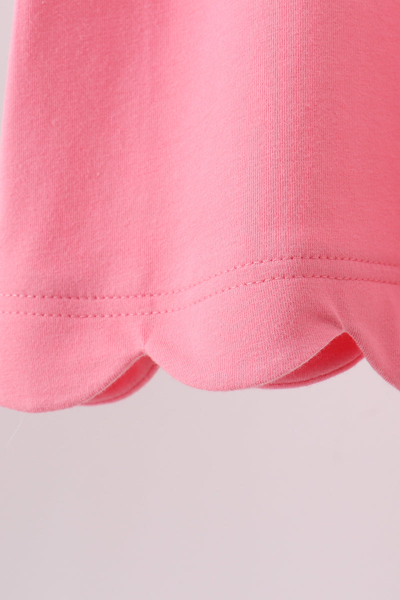 Girls Deep Pink Flutter Sleeve Scalloped Top