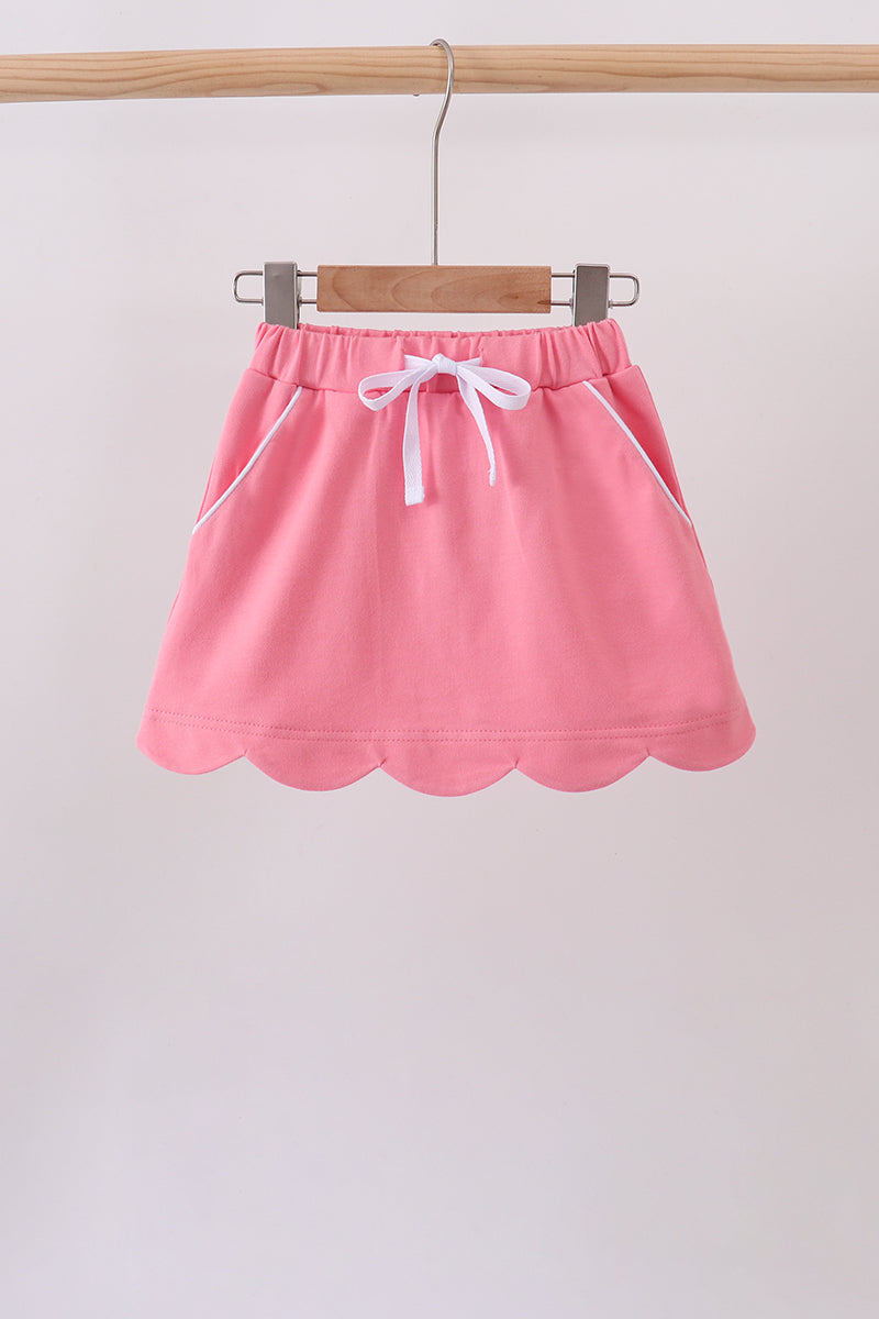 Girls Deep Pink Scallop Hem Bow Skort