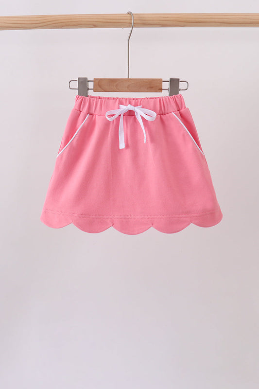 Girls Deep Pink Scallop Hem Bow Skort