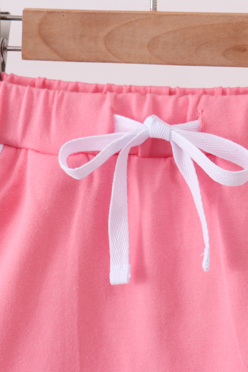 Girls Deep Pink Scallop Hem Bow Skort