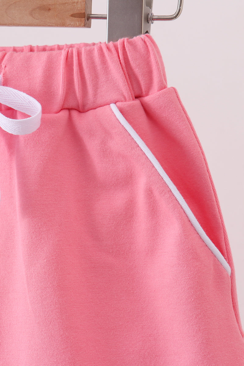 Girls Deep Pink Scallop Hem Bow Skort