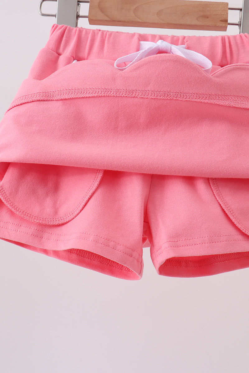 Girls Deep Pink Scallop Hem Bow Skort