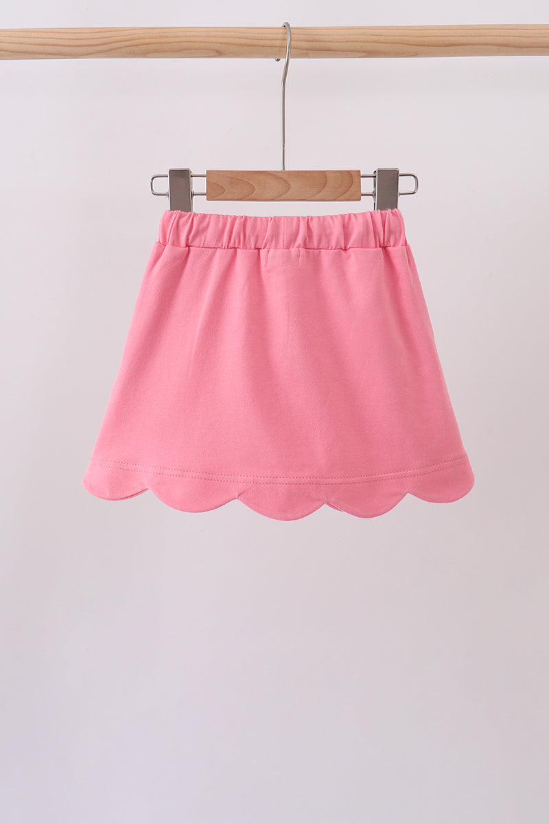 Girls Deep Pink Scallop Hem Bow Skort