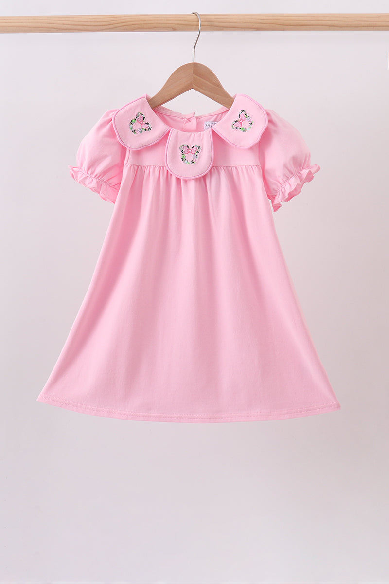 Girls Pink Floral Embroidery Dress