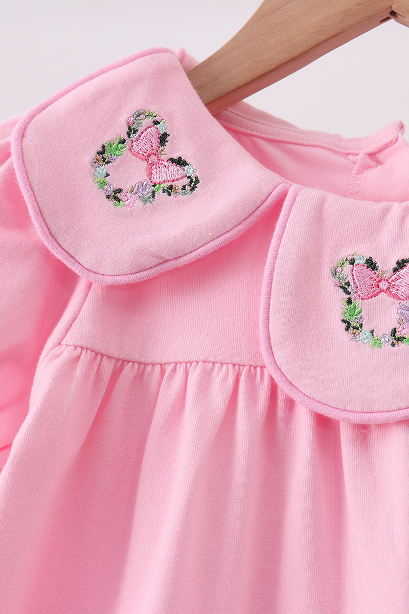 Girls Pink Floral Embroidery Dress