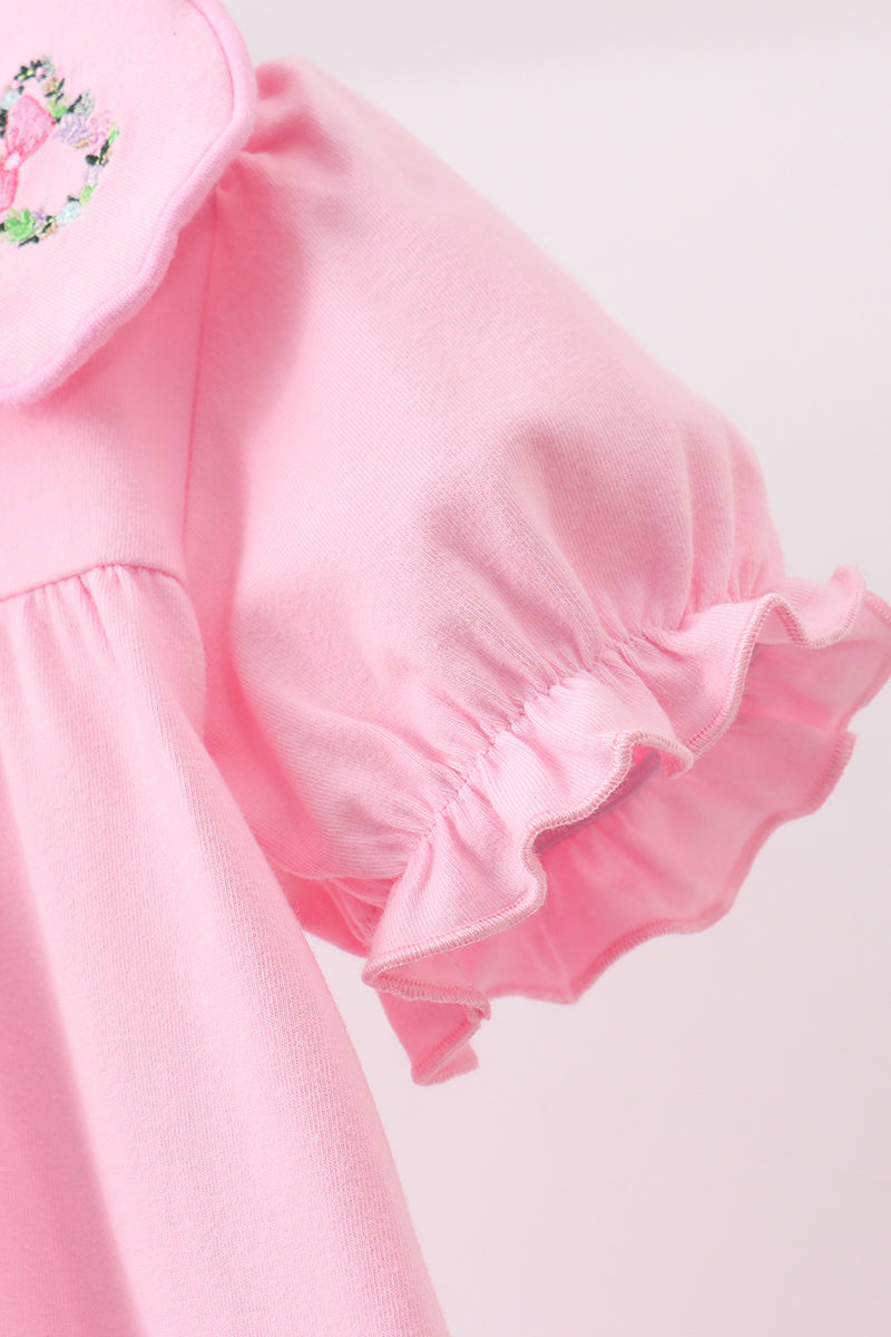 Girls Pink Floral Embroidery Dress