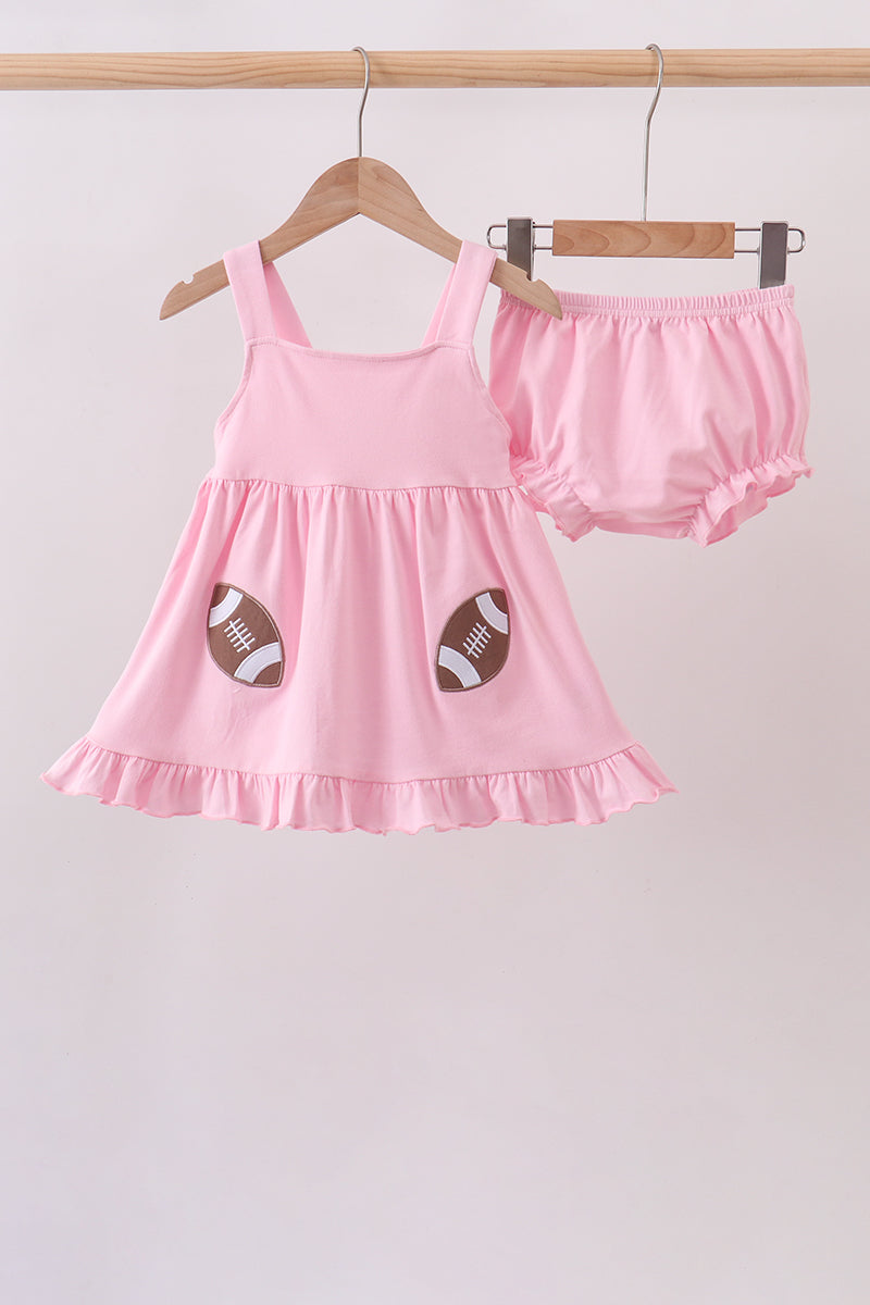 Baby Girl Pink Football Applique Bloomer Set
