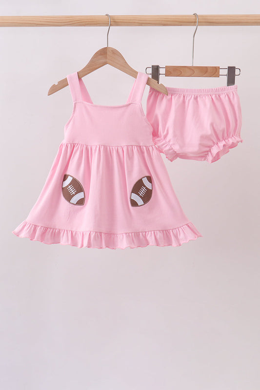 Baby Girl Pink Football Applique Bloomer Set