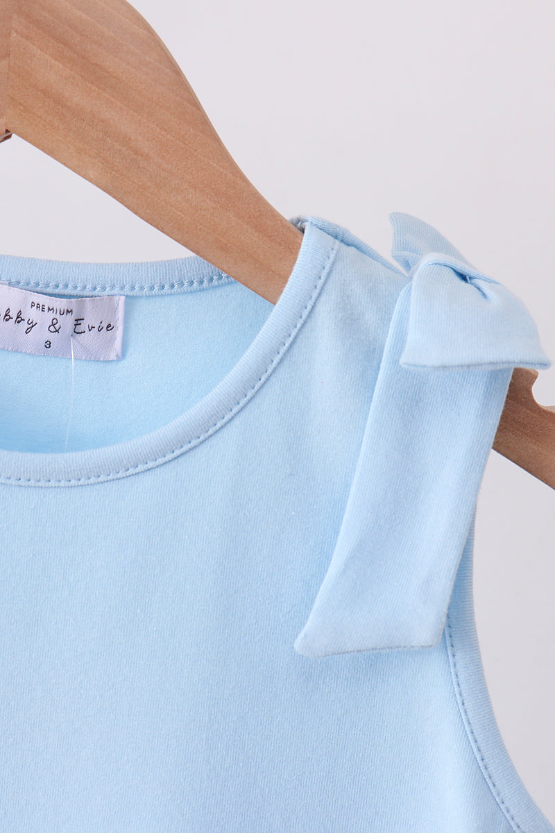 Girls Blue Scalloped Bow Dress