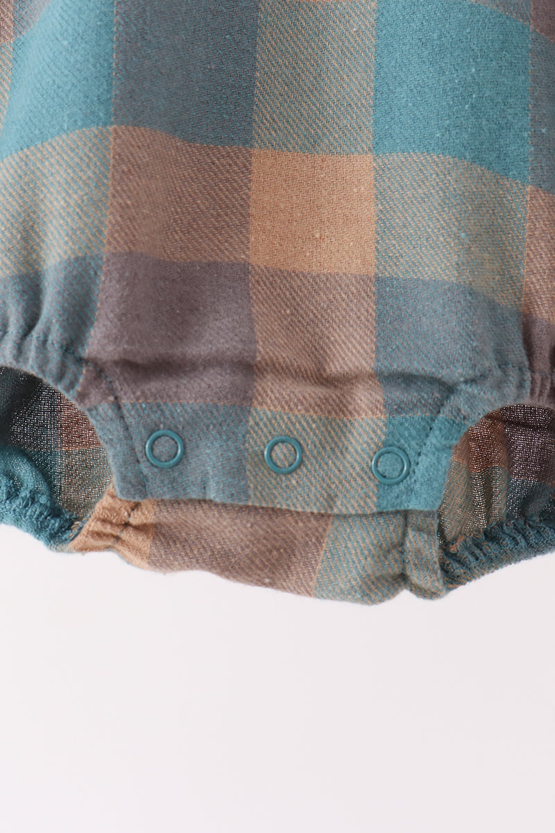 Baby Boy Teal Plaid Button Down Bubble