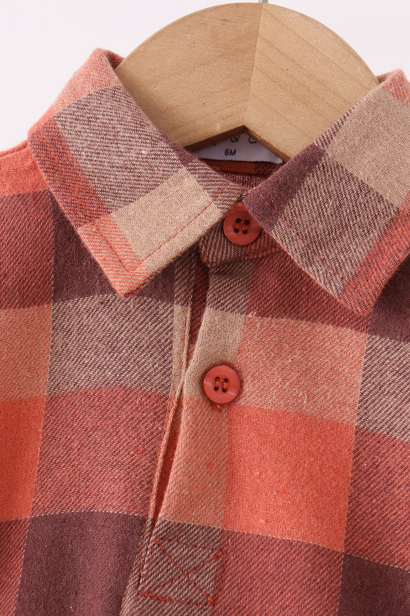 Baby Boy Rust Plaid Button Down Bubble