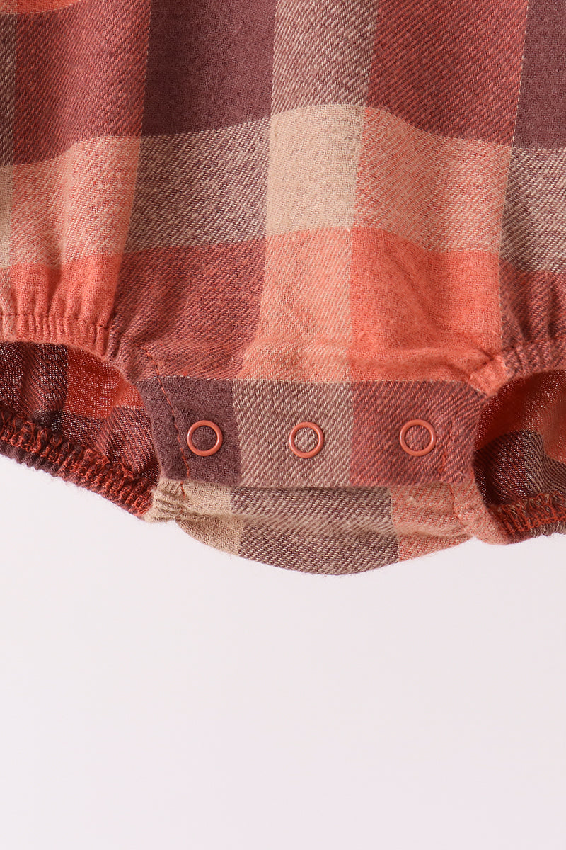 Baby Boy Rust Plaid Button Down Bubble