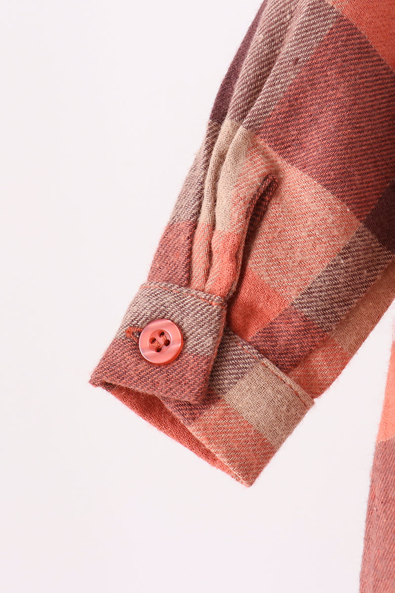 Baby Boy Rust Plaid Button Down Bubble