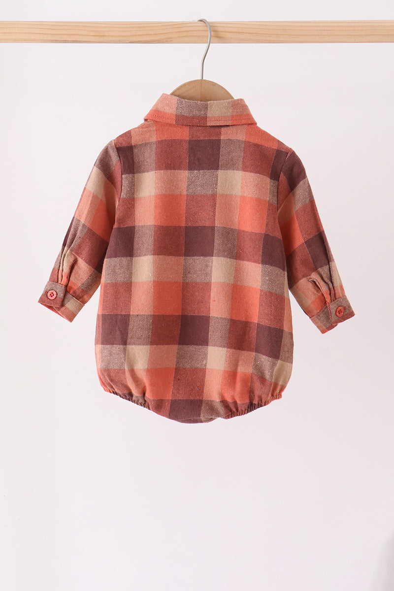 Baby Boy Rust Plaid Button Down Bubble