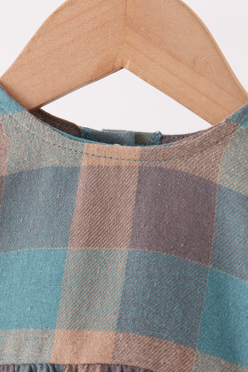 Baby Girl Teal Plaid Ruffle Bubble
