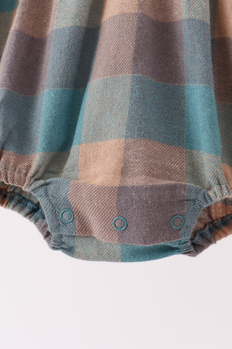 Baby Girl Teal Plaid Ruffle Bubble