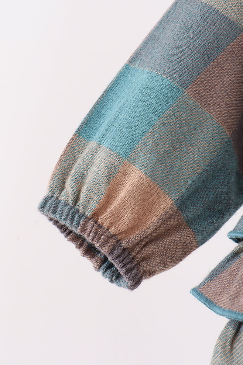 Baby Girl Teal Plaid Ruffle Bubble