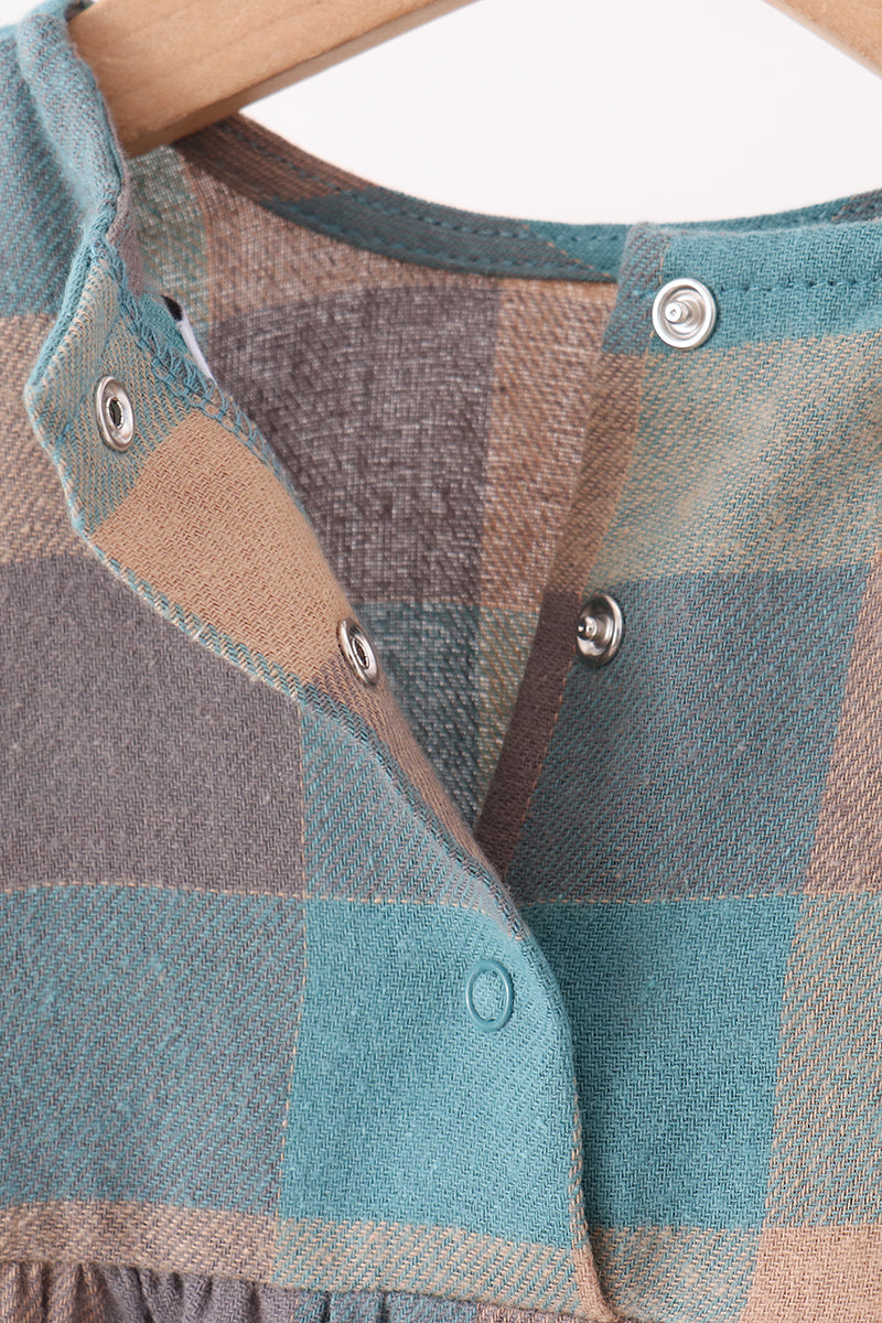 Baby Girl Teal Plaid Ruffle Bubble