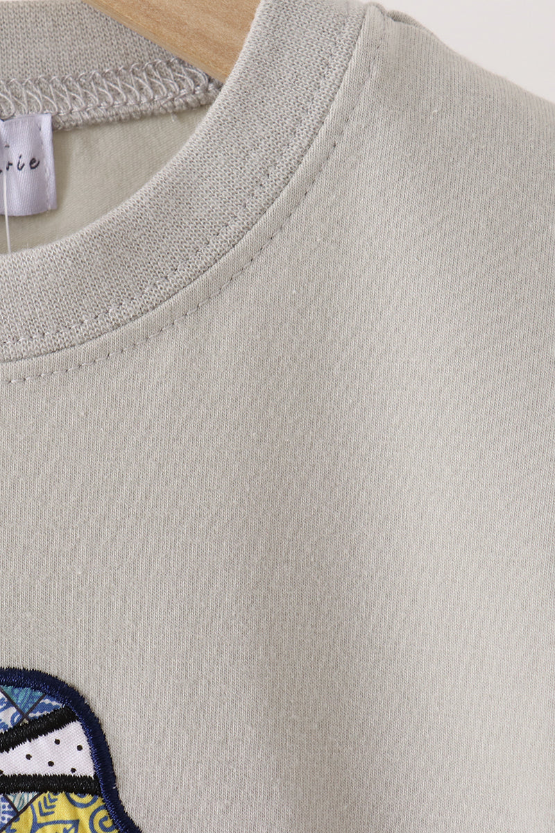 Boys Gray Scarecrow Embroidery Top