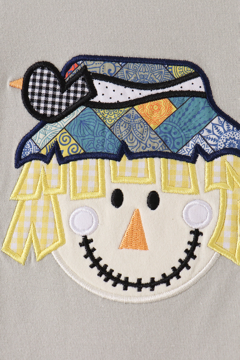 Baby Boy Gray Scarecrow Embroidery Romper