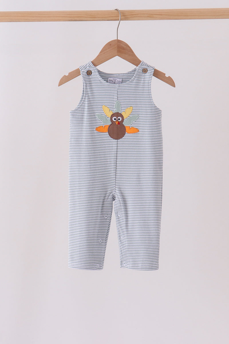 Baby Boy Sage Turkey Embroidery Stripe Jon Jon
