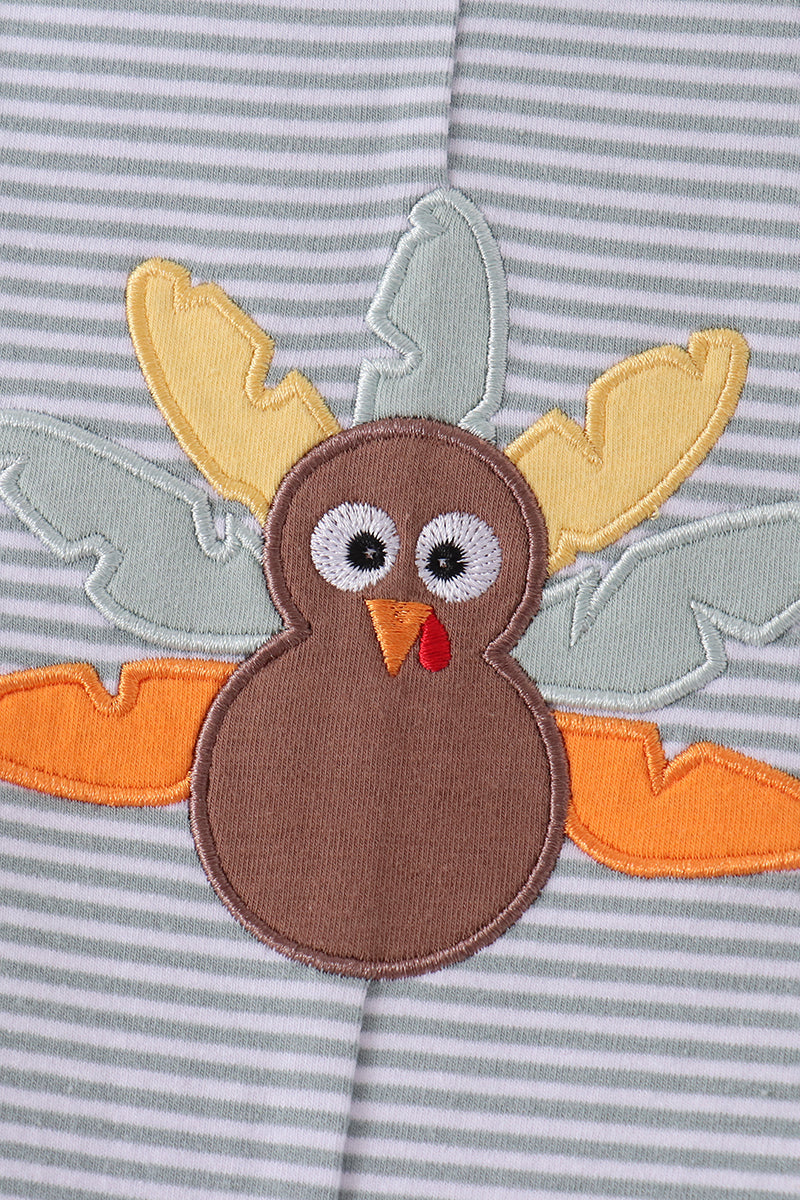 Baby Boy Sage Turkey Embroidery Stripe Jon Jon