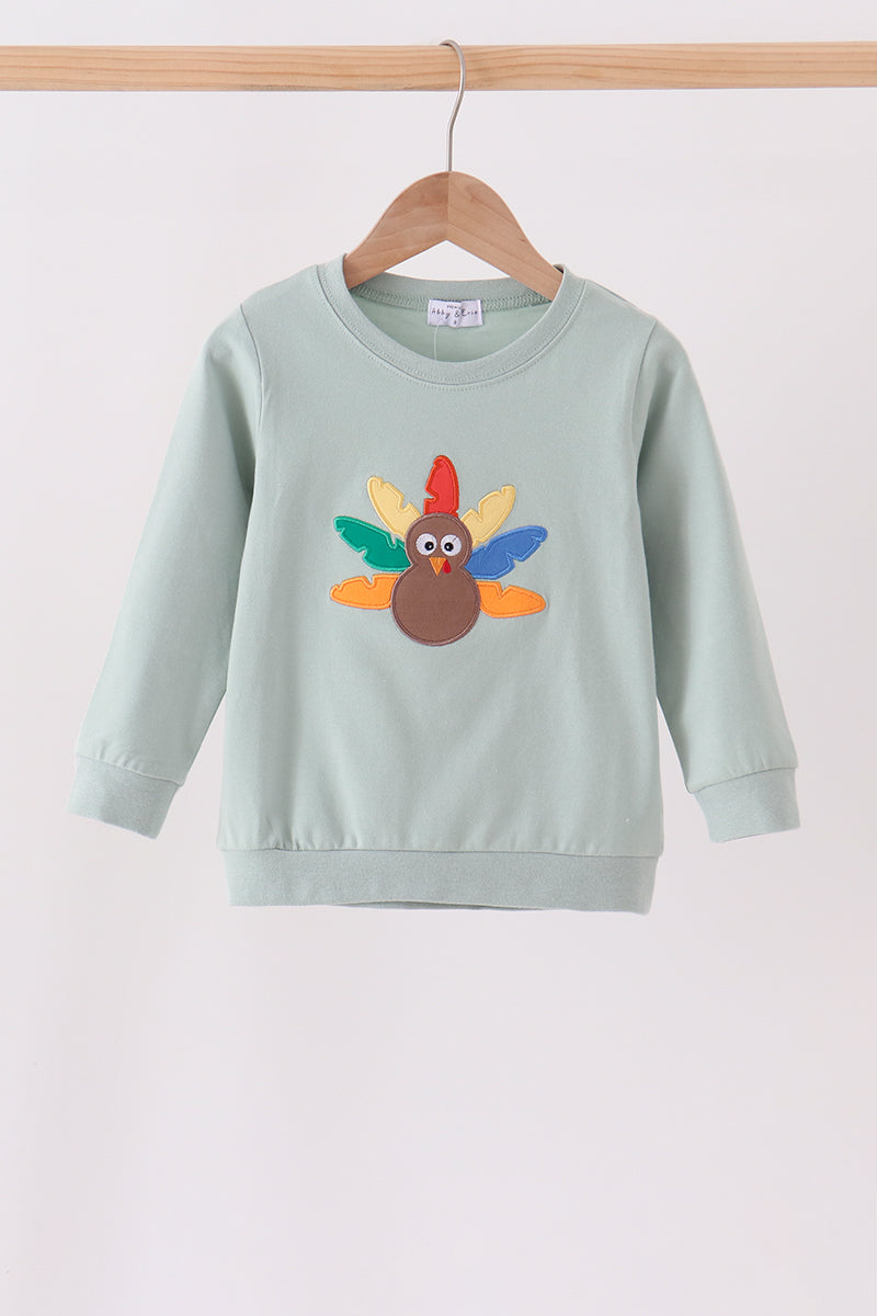 Long Sleeve Sage Turkey Embroidery Top
