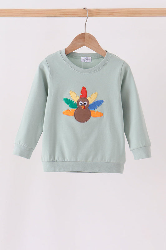 Long Sleeve Sage Turkey Embroidery Top