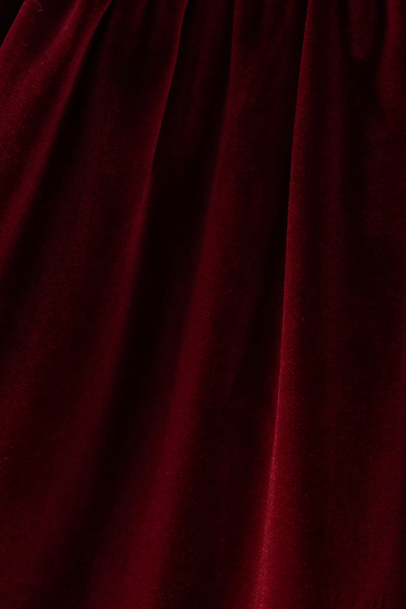 Girls Long Sleeve Maroon Velvet Bow Dress