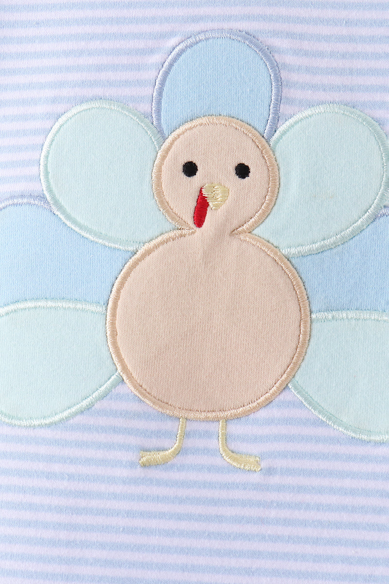 Blue Turkey Embroidery Stripe Pants Set