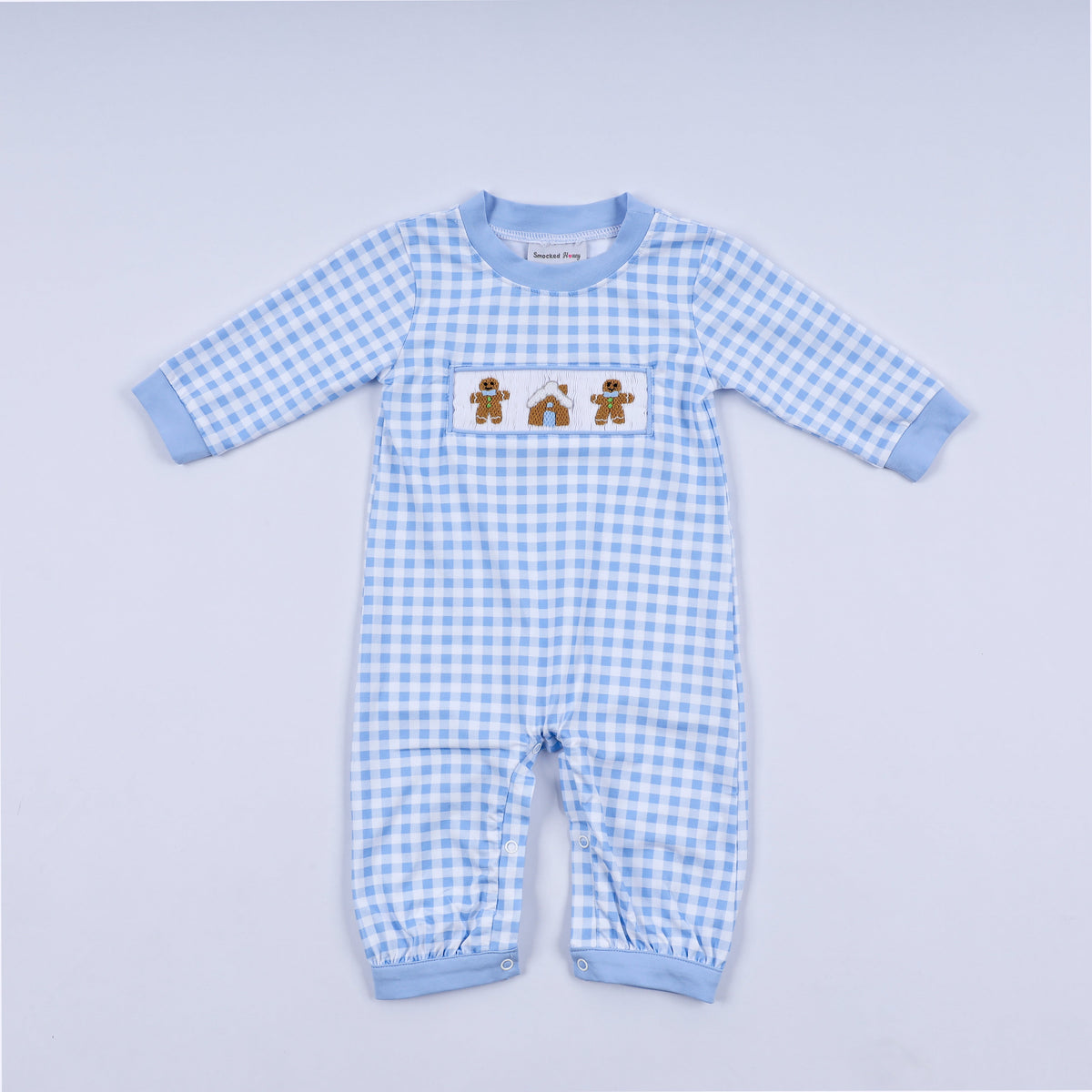 Baby Boy Blue Gingerbread Hand Smocked Gingham Romper