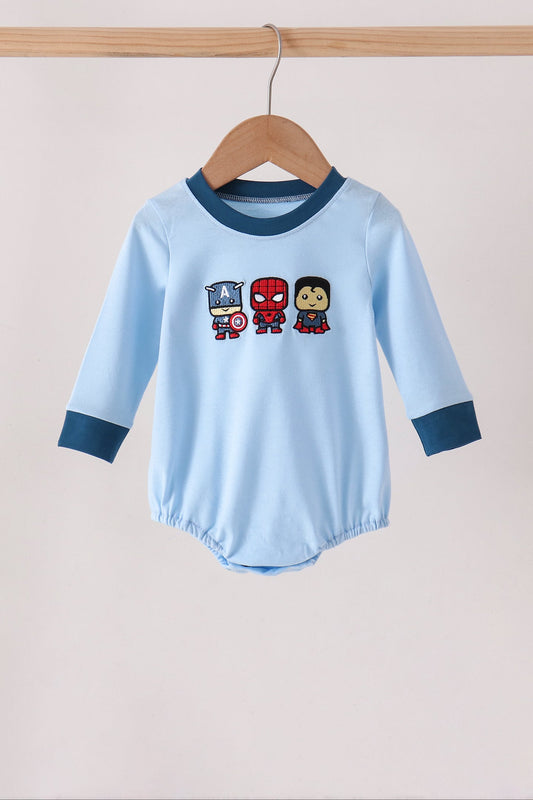 Baby Boy Blue Superhero Character Embroidery Bubble