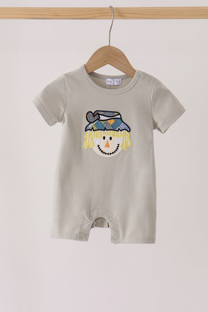 Baby Boy Gray Scarecrow Embroidery Romper