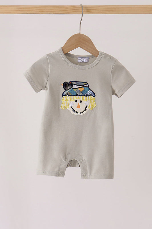 Baby Boy Gray Scarecrow Embroidery Romper
