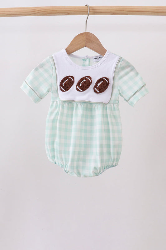 Baby Boy Green Football French Knot Gingham Bubble