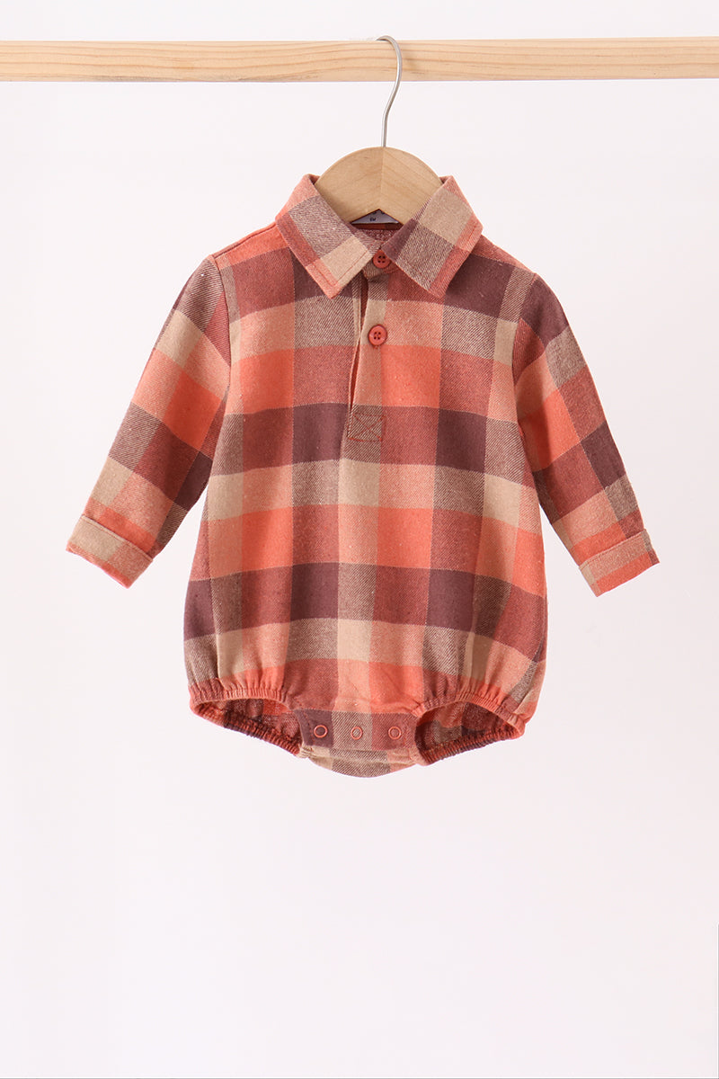 Baby Boy Rust Plaid Button Down Bubble
