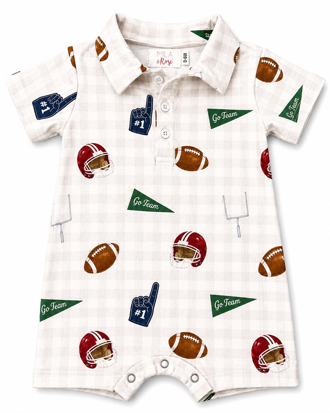 Baby Boy Football Snap Polo Romper 