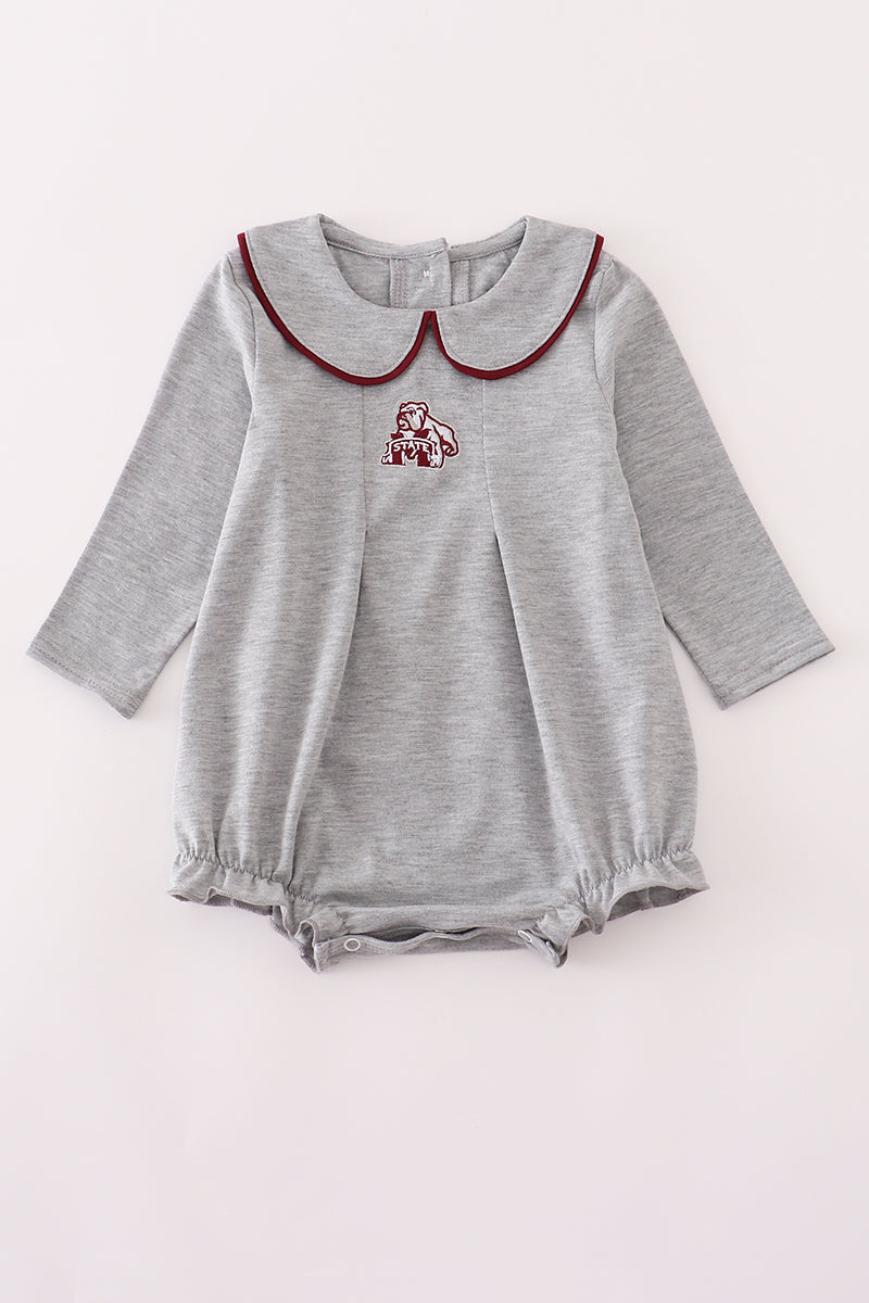 Baby Girl Long Sleeve Collared Mississippi State Embroidery Bubble