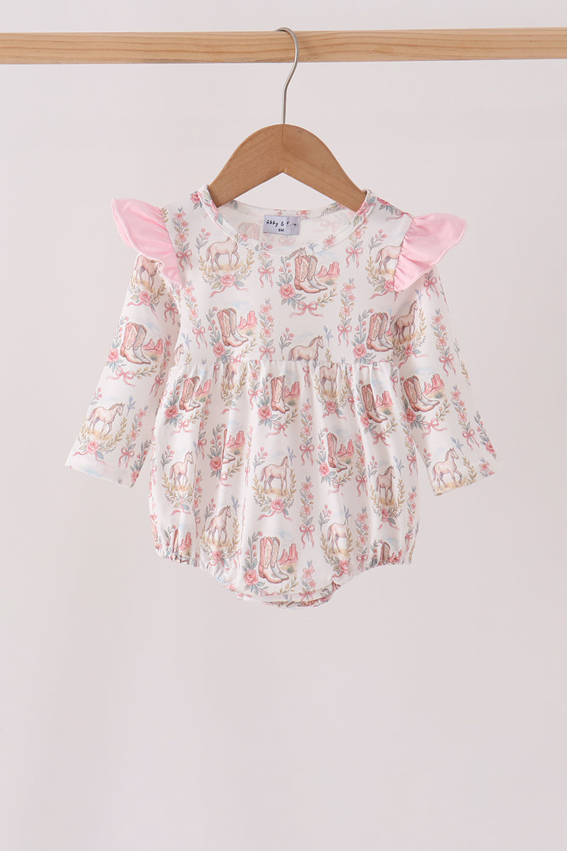 Baby Girl Pink Horse Lover Ruffle Bubble