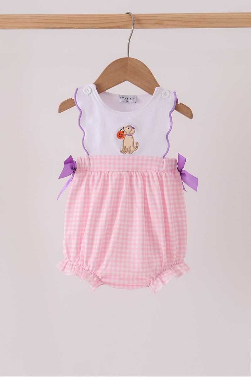 Baby Girl Pink Lab Puppy Pumpkin Applique Bow Bubble