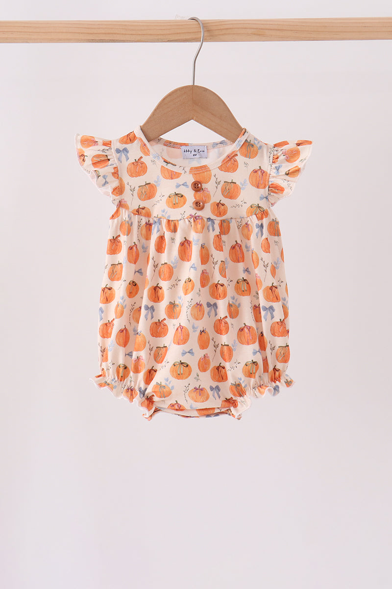 Baby Girl Pumpkin Bow Ruffle Bubble