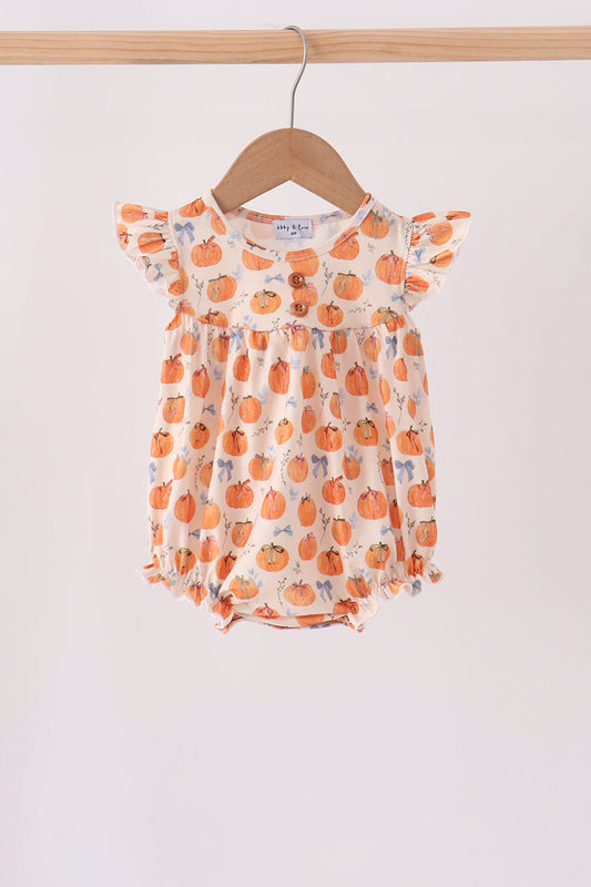 Baby Girl Pumpkin Bow Ruffle Bubble