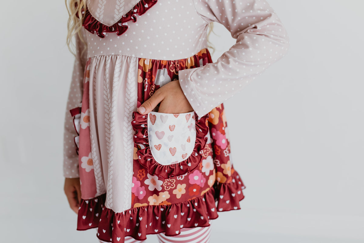 Girls Beige Floral Bell Bottom Pant Set