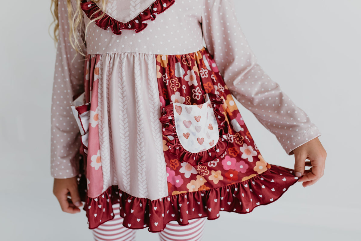 Girls Beige Floral Bell Bottom Pant Set