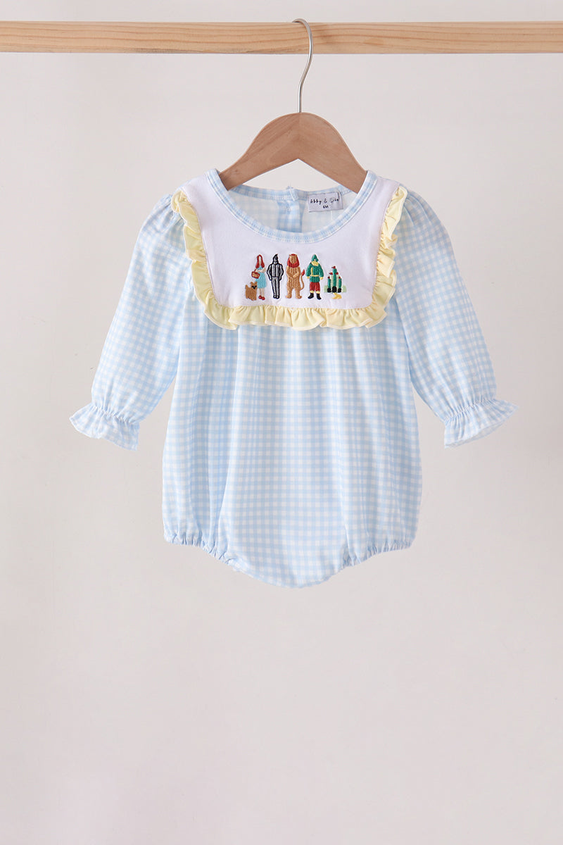 Baby Girl Blue Wizard of Oz Character Embroidery Gingham Ruffle Bubble