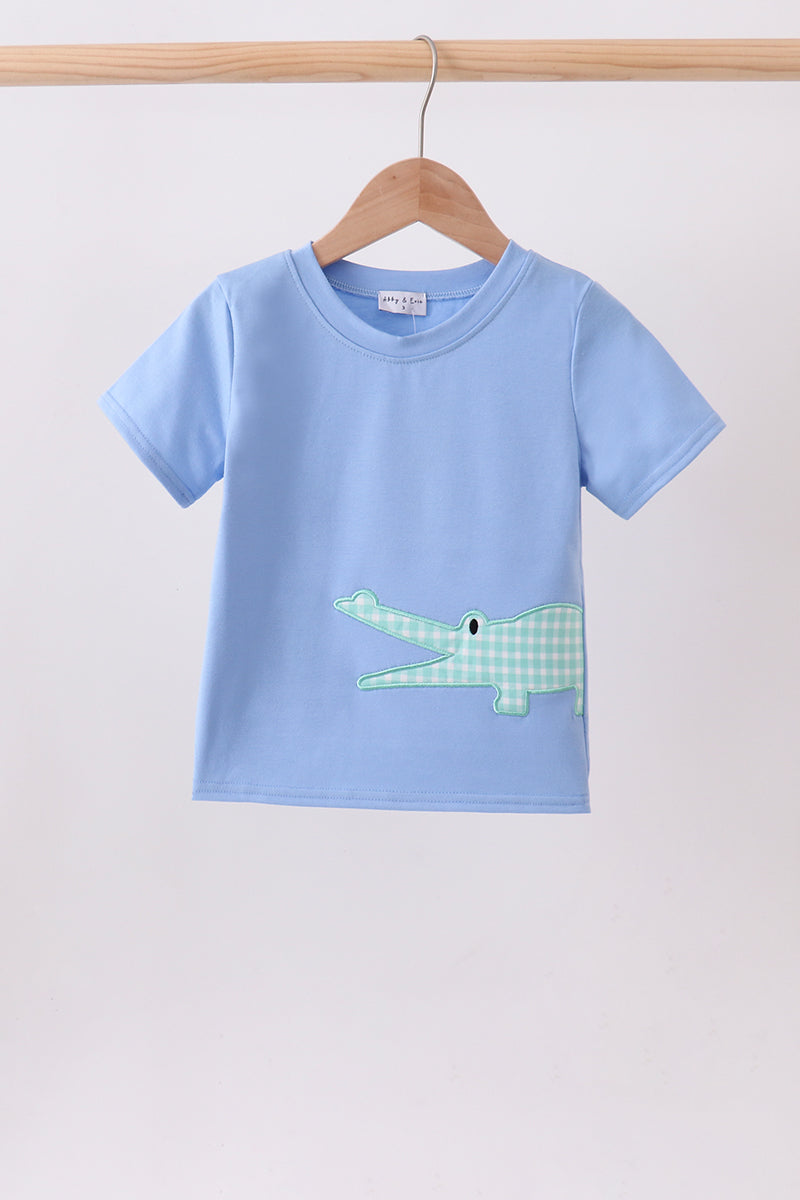 Boys Blue Crocodile Applique Top
